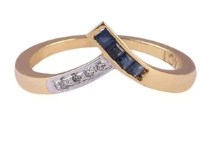 0,72 Ct Rotondo Brillante Taglio Naturale Diamanti Zaffiro Anello 18K Oro giallo - Foto 1 di 4