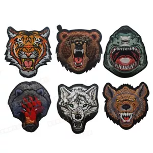 Embroidered Tiger Bear Wolf Shark Hyena Hook Loop Patch Fastener Emblem Badge - Picture 1 of 21