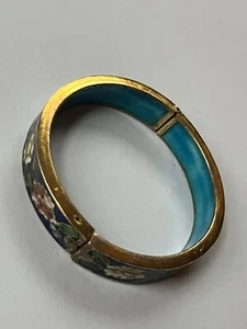 Vintage Asian Export Cobalt Blue Pink Yellow Flower Cloisonné Hinged Bangle Brac - Picture 1 of 8