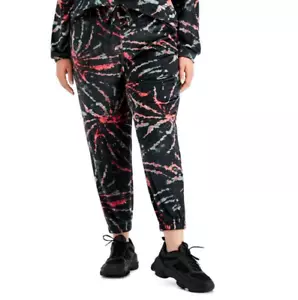 Pantalones de chándal Love Fire para damas de moda talla grande de terciopelo negros tie dye talla grande 1X - Imagen 1 de 4