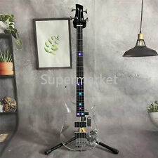 Electric Bass Guitar Acrylic Body Black Fretboard 4 String Light LED Inlay