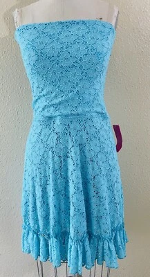 Vestido de Natación Betsey Johnson Sin Tirantes Ojales/Encaje Volantes Turquesa Talla M Foto 1 de 4