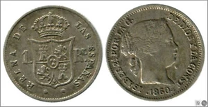 Spain - Isabel II 1 Real 1860 Barcelona Ag MBC+ / VF+ 265 - Picture 1 of 1