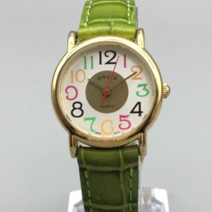 Orvis Watch Women 26mm Silver Tone Rainbow Green Leather Band New Battery - Picture 1 of 13