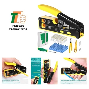 RJ45 Crimp Tool Pass Through Ethernet Crimper Cat5 Cat5e Crimping Tool Kit Cr... - Afbeelding 1 van 9
