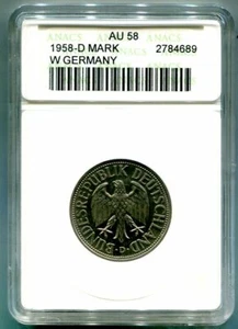 ANACS-AU58 1958-D 1-MARK GERMANY 1-Mark - Scarce in Grade Free Shipping - Picture 1 of 4