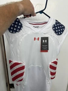 Under Armour Mens Gameday Armour Pro 5-Pad Top New Football NWT White US Flag XL - Picture 1 of 4