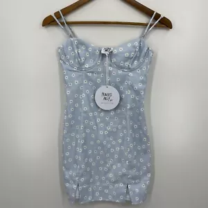 Princess Polly Mini Dress Women's 2 Blue Daisy Floral Print NWT - Picture 1 of 11