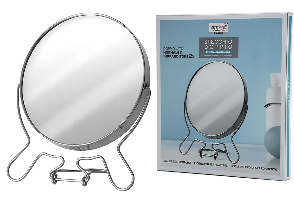 Doppio specchio per il make up da tavolo con ingrandimento 2x in acciaio trucco - Immagine 1 di 1