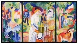 Expressionist August Macke's Trip to Zoo, Triptyche Counted Cross Stitch Pattern - Picture 1 of 10