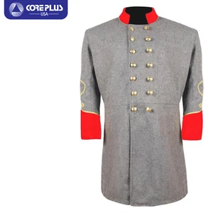 US Civil War Men's Double Breasted Gray Frock Coat -Solid Cuff & Collar, Braid 2 - Picture 1 of 41