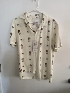 Camicia uomo Beagle Puppy con bottoni Best Dad Small denim e fiori nuova con etichette - Foto 1 di 4