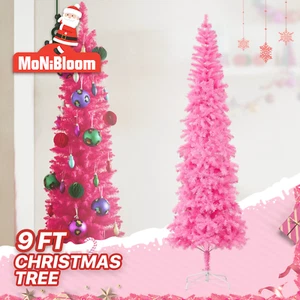 9FT Pencil Christmas Tree Artificial Realistic Pink Xmas Holiday Home Decoration - Picture 1 of 8