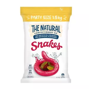 The Natural Confectionery Snakes Soft Chewy Gummy Candy Lollies Party Pack 1.5kg - Picture 1 of 6