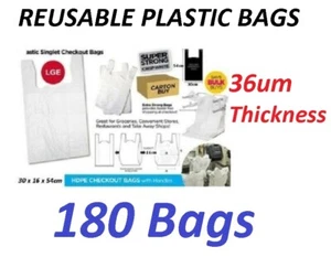 180pcs Plastic Singlet Shopping Carry Checkout Bag Large 30x16x54cm White 36um - Picture 1 of 2