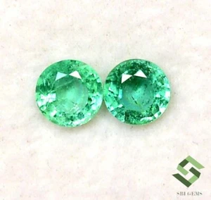 Certified Natural Emerald Round Cut Pair 3.75 mm 0.36 CTS Zambian Loose Gemstone - Picture 1 of 6