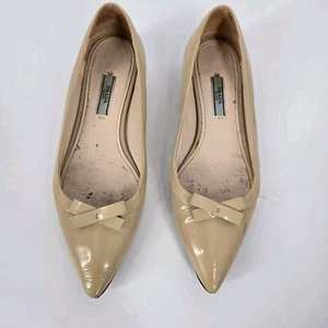 Prada Nude Patent Leather Bow Point Toe Ballet Flats Size 37 - Picture 1 of 13
