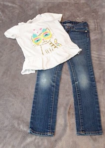Lot of 2 Carter's 6/8 Tee Old Navy Skinny Jeans Adjustable 7 Reg Girls Clothes - Picture 1 of 12