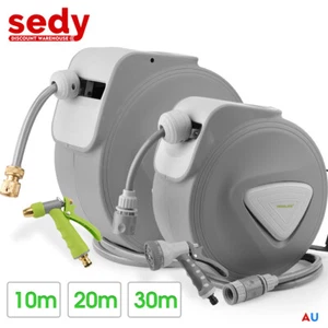 10/20/30m Retractable Garden Hose Reel Auto Rewind Water Spray Gun Wall Mount - Picture 1 of 12