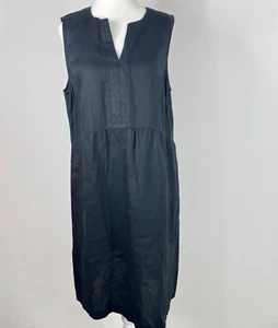 J Jill Love LInen Black Dress Sz PS Sleeveless Pockets V Neck Empire Waist Shift - Picture 1 of 10