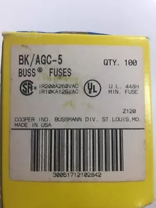 NEW Buss AGC-5 AGC 5 Bussmann 100 Glass Fuses , 5 Amp NEW ! Fuse - Picture 1 of 3
