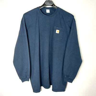 Camiseta Carhartt azul marino manga larga limpia 100 % algodón ropa de trabajo para hombre 2XLT Foto 1 de 4