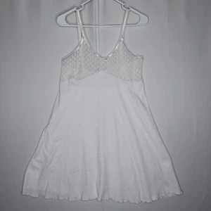 Gilligan Omalley Y2K Slip Dress Large White Jersey Stretch Sheer Lace Coquette - Picture 1 of 8