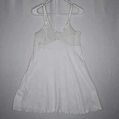 Vestido sin Mangas Gilligan Omalley Grande Blanco Jersey Elastizado Encaje Transparente Coqueta Hada Foto 1 de 4