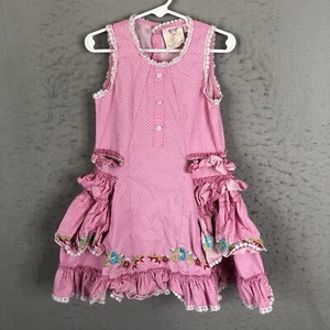 Mim Pi Dress Girls 5 Years Pink White Polkadot Frills Ruffles Feminine Retro - Picture 1 of 21