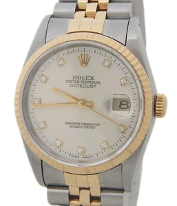Mens Rolex Two-Tone Datejust Factory Silver Diamond Dial 16233 - Picture 1 of 7