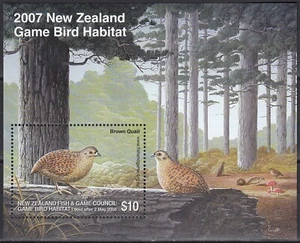 NEW ZEALAND 2007 Game Bird Habitat $10 Brown Quail M/S MNH - Picture 1 of 1