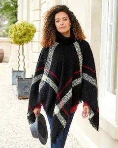 Cotton Traders Glencoe Roll Neck Poncho Black White Red One Size BNWT - Picture 1 of 1