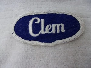 CLEM USED EMBROIDERED SEW ON NAME PATCH TAGS OVAL WHITE ON NAVY BLUE - Picture 1 of 1