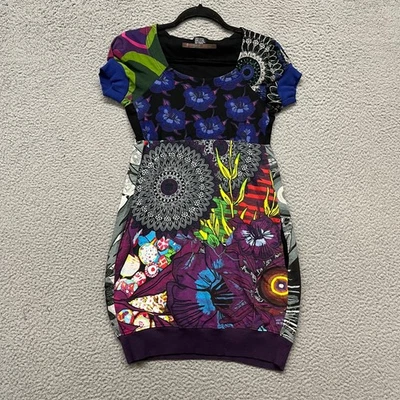 Desigual Dress Girls M Colorful Floral Rainbow Mini Art To Wear Designer - Image 1 of 4