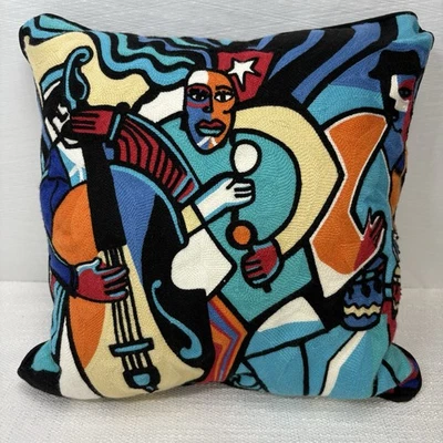 Hot Now Abstract Jazz Musician Embroidered Pillow 16x16 Modern Art Cushion Decor - Image 1 of 4