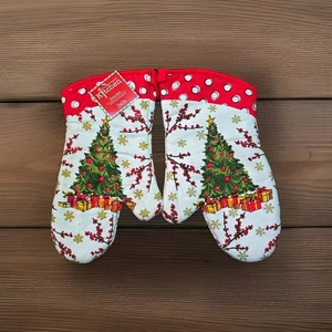 Christmas Tree Holly Oven Mitt Set Winter Wishes Pattern Kay Dee  NWT - Picture 1 of 1