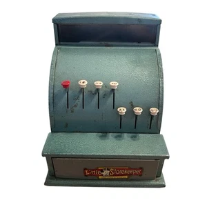 VINTAGE 1950's - Green Metal Little Storekeeper Child's Cash Register Working - Picture 1 of 8