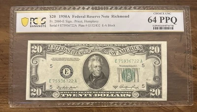 1950A $20 Bill-Note-PCGS 64 PPQ - Image 1 of 2