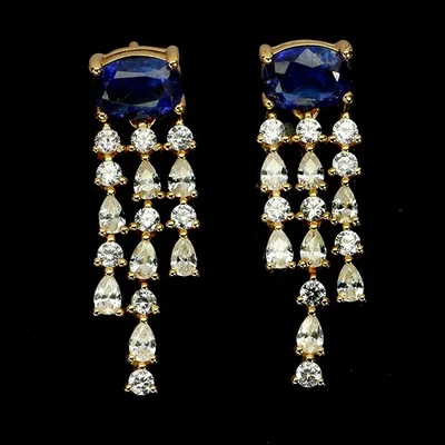 Pendientes de plata de ley 925 ovalados de cianita 7x5 mm joyas de piedras preciosas naturales Foto 1 de 4