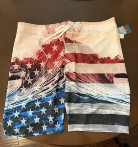 Old Navy Shorts Herren 38 rot weiß blau USA amerikanische Flagge Board Badehose - Bild 1 von 5