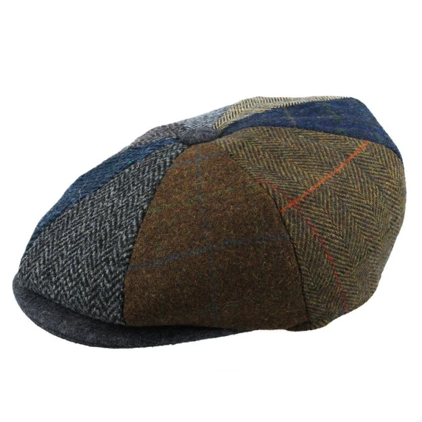 HATSXCAPS Wool Donegal Tweed Herringbone Patch Newsboy Cap Multi Colour Flat Cap