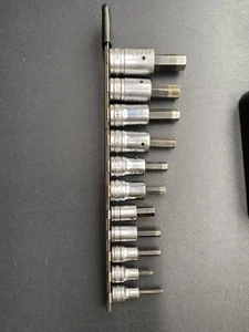SNAP-ON TOOLS 1/2" DRIVE 11 PIECE SAE HEX ALLEN SOCKET SET 5-32”- 5/8” & 3/8” Dr - Picture 1 of 14