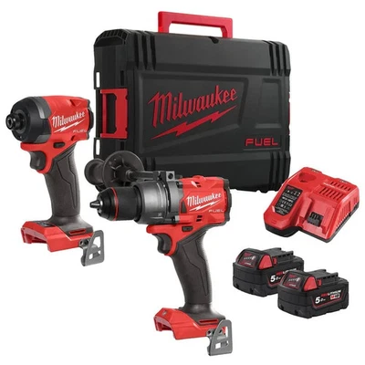 Milwaukee M18FPP2A3-502X 18V Fuel Combi Drill + Impact Driver with 2 x 5.0Ah Bat - Image 1 of 4
