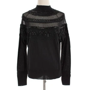 Lafayette 148 NY Neu mit Etikett verzierter halbtransparenter Pullover mit Stehkragen Größe M in Schwarz - Bild 1 von 10