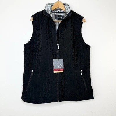 NWT Avenue Black Quilted Puffer Vest Silver Lining Zip Pockets Plus 14/16 Winter - Image 1 of 4