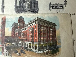 1929 POST TAVERN Hotel Battle Creek MI 3 Letters w Color Envelope HALLOWELL ME - Picture 1 of 7