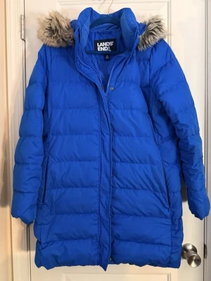 Lands' End Women's Down Winter Puffer Coat Sz Med Royal Cobalt Blue Hooded - Image 1 of 4