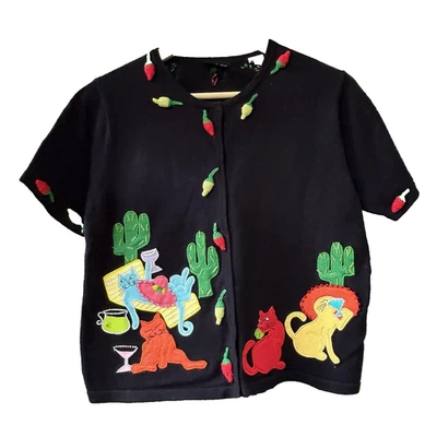 Suéter Gato Christina Rotelli Gato Fiesta 3D Talla Pequeña Margarita Mexicana De Colección Foto 1 de 4