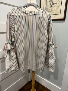 Beige by ECI Damen Glockenärmel Popeline Nadelstreifen Top -- Gr. XL - Bild 1 von 13