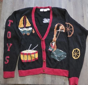 Sharon Young Vintage Toys Theme Button Up Sweater Women M - Picture 1 of 5